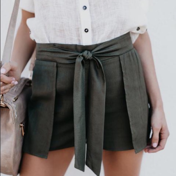 Vici Pants - Olive Tie Front Shorts